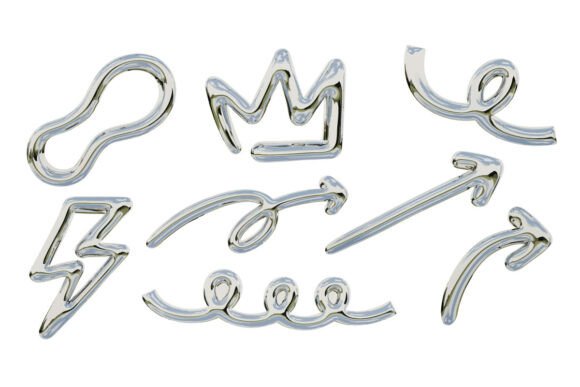 Chrome Glossy Symbolic Stroke Icon Set: Elevate Your Digital Presence